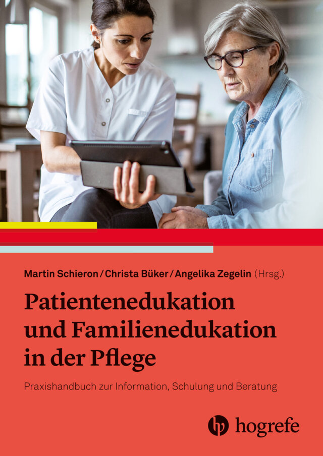 Schieron M., Büker, C & Zegelin, A. (Hrsg.) (2021). Patientenedukation und Familienedukation in der  Pflege: Praxishandbuch zur Information, Schulung und Beratung. Hogrefe.